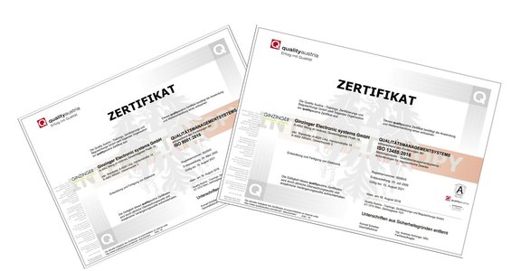 Zwei Zertifikate von Ginzinger
