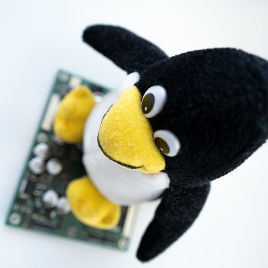 Linux Pinguin Stofftier auf Platine