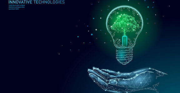 innovative Technologies Illustration mit Hand und Gluehbirne