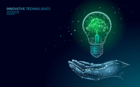 innovative Technologies Illustration mit Hand und Gluehbirne